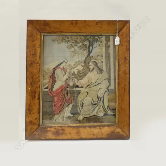 ANTIQUE WOOD FRAMED TAPESTRY  370 X 430MM