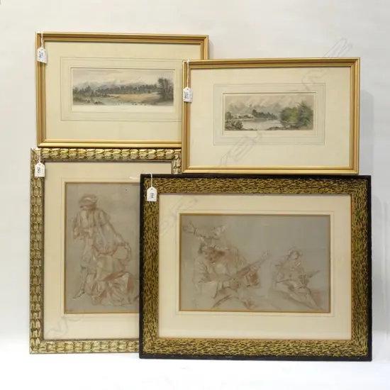 4 PRINTS; 2 BARRAUD 'TE ANAN' & 'WAI-AN RIVER' + 2 WATTEAU SKETCHES 240x375mm