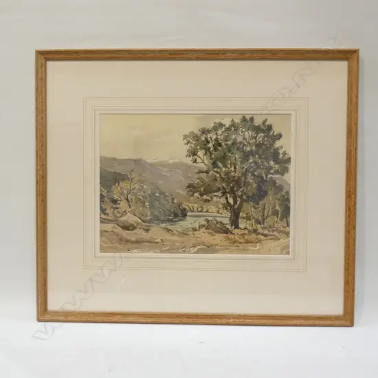 WATERCOLOUR ON BOARD 'BETWEEN TE ANAU & MANAPOURI' BY CLAUDE MUNCASTER 350 X 260MM