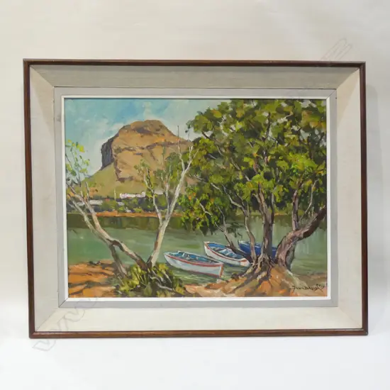 OIL ON BOARD "PORT LOUIS' BY J YVES DAVID 640 X 490MM