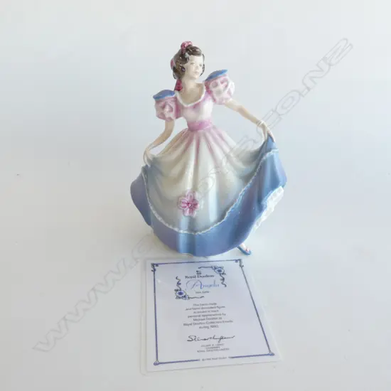 ROYAL DOULTON FIGURINE SIGNED BY MICHAEL DOULTON 1992  'ANGELA' H 210MM CERTIFICATE INC.