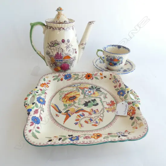 MASONS IRONSTONE COFFEE POT, JUG,PLATE & C&S