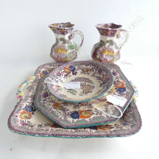 3 MASONS IRONSTONE PLATES & 2 JUGS