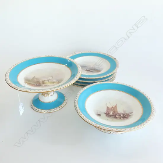 4 ANTIQUE MINTON PLATES (DIA 230MM)& 2 MATCHING FOOTED PLATES (1A/F)- IMPRESSED MARKS TO BASES C1870'S (?)