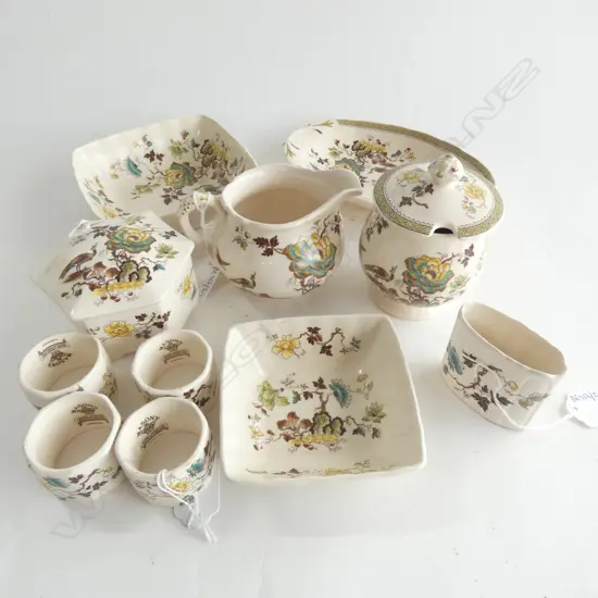 MASON IRONSTONE 2 LIDDED JARS 3 DISHES TOOTHPICK HOLDER & JUG & 4 NAPKIN RINGS FORMOSA PAT