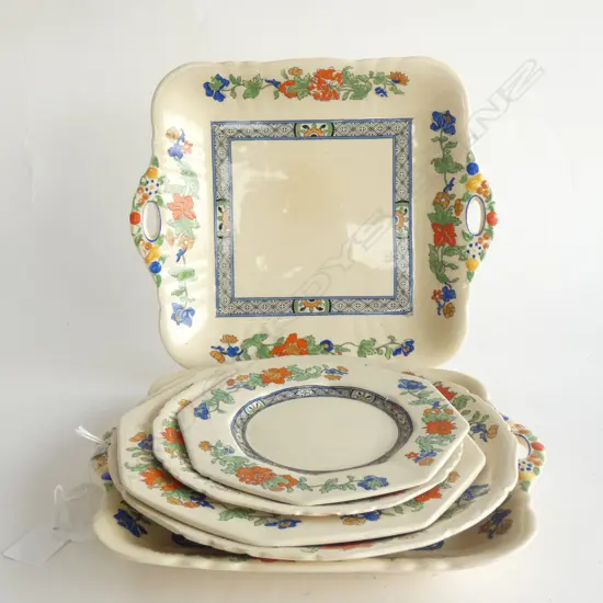 MASON IRONSTONE 2 2 HANDLED PLATES 4 PLATES FLORAL PAT + 2 TOOTH PICK HOLDERS