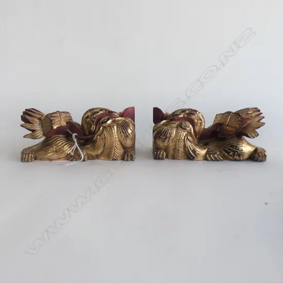 PR INDONESIAN GILDED WOODEN TEMPLE LIONS L.180mm