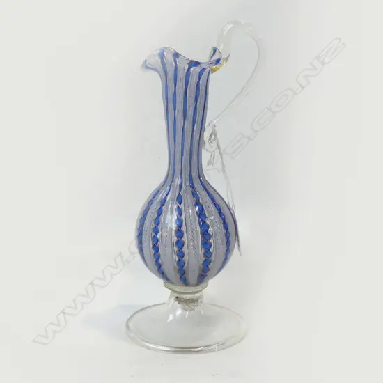 VINTAGE HAND BLOWN VENETIAN GLASS EWER LATTICINO H.220mm