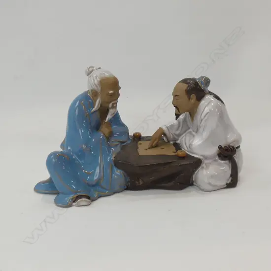 ORIENTAL PAINTED POTTERY FIGURES PLAYING GAME L 230MM