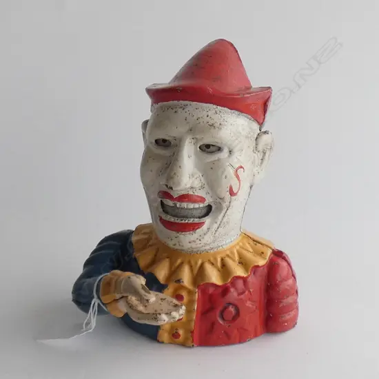 VINTAGE CAST IRON JESTER MONEY BOX H.180mm