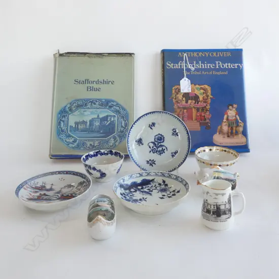 5 PCES 19thC CHINA + 3 NZ SOUVENIR PCES + 2 BOOKS ON PORCELAIN