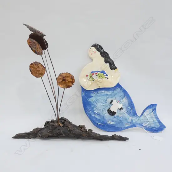 CERAMIC MAPUA STUDIO MERMAID WALL ART (L400MM) + WOOD & COPPER ART (L395MM)
