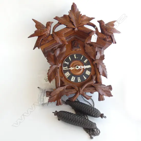 LG GERMAN WOODEN CUCKOO CLOCK WITH 2 WEIGHTS - WORKING 