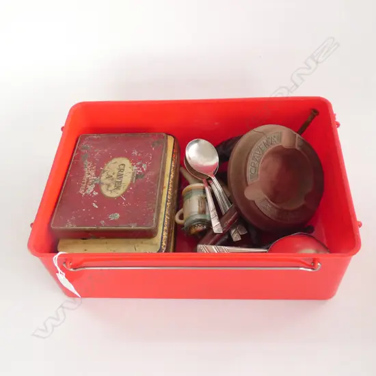 BOX OF PIPES, TINS, ETC