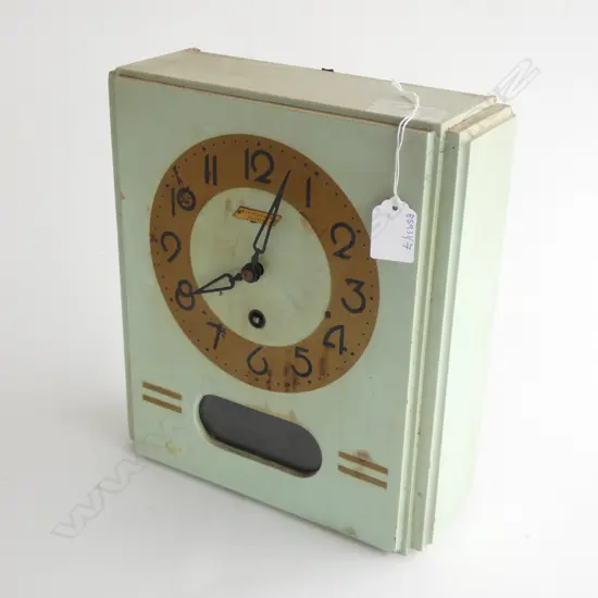SWEDISH DECO CLOCK, PENDULUM & KEY, 270 X 240 X 90