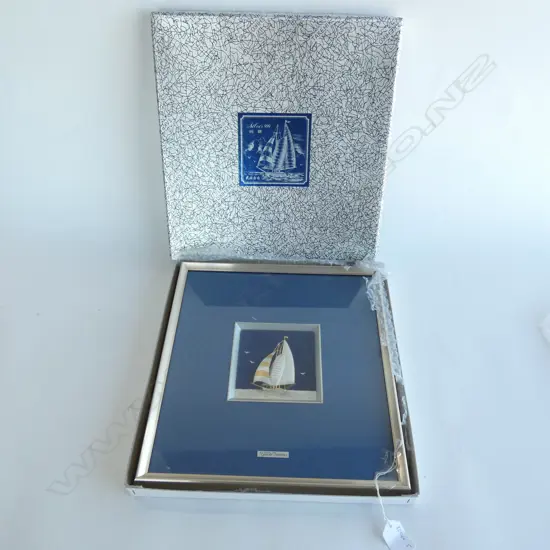 SILVER YACHT IN FRAME BY JAPANESE SILVERSMITH TAKEHIKO.