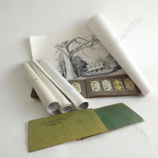 ROLL OF OLD PRINTS & PHOTOGRAPHS + ALBUM OLD CIGARETTE CARDS (ALBUM COVER AF)