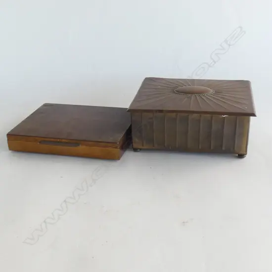 TWO OLD BRASS LIDDED BOXES - LARGEST L165 X 130MM