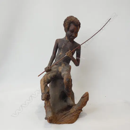 INDIGENOUS POTTERY FISHERMAN FIGURE - SIGNED B. KUFE 