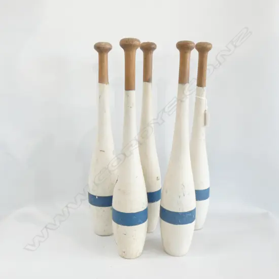 5 VINTAGE WOODEN SKITTLES H. 410MM