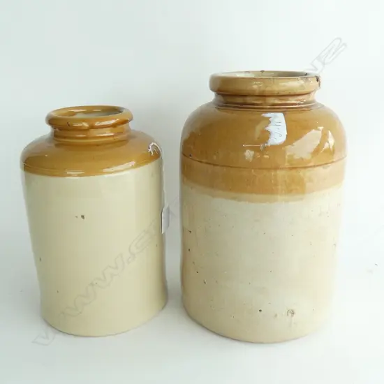 2 ENGLISH STONEWARE JARS, H. 270 & 310mm, SOME FAULTS