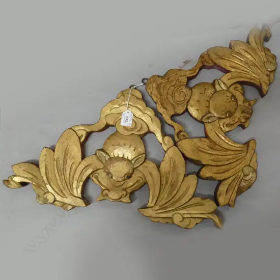 PR GOLD PAINTED CARVED WOODEN DECORATIVE WALL PLAQUES  465 X 200MM