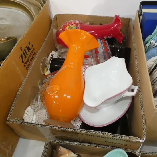 BOX LOT ASST. GLASS ETC
