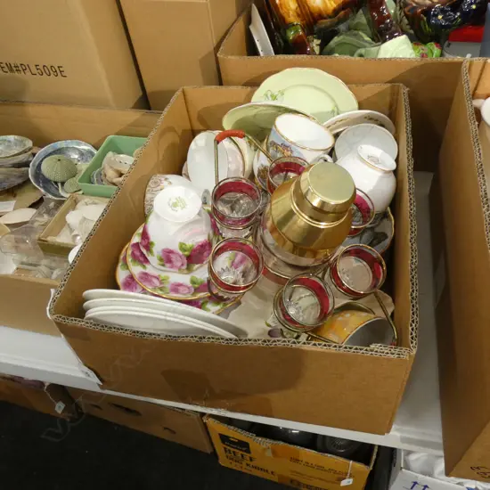 BOX LOT ASST. TEA CUPS ETC