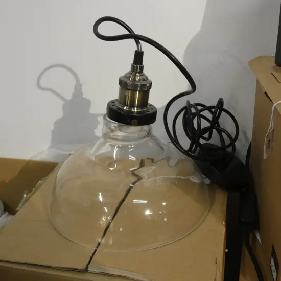 GLASS PENDANT LIGHT    NEW IN BOX