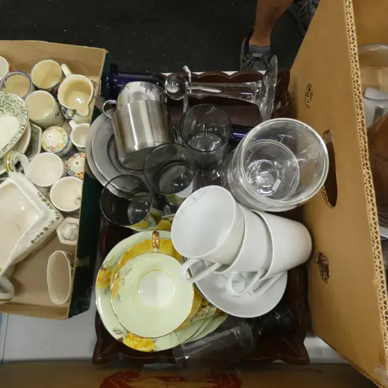 WOODEN TRAY GLASS & CHINA; CANDLE HOLDERS/ GLASSES / C&S ETC..