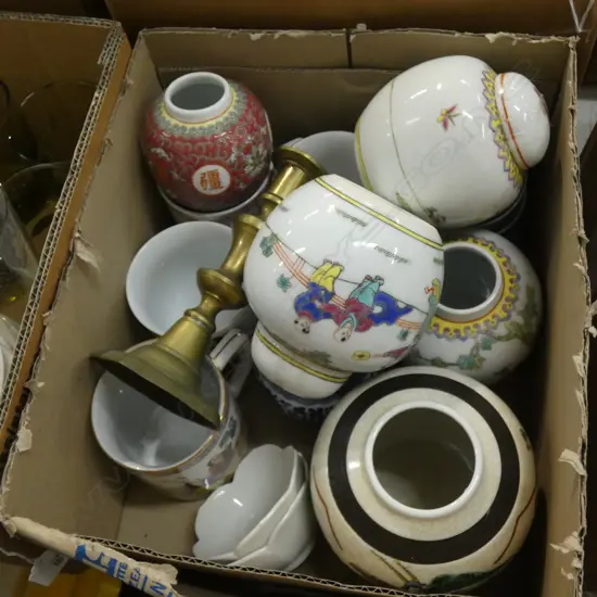 BOX LOT ASST. ORIENTAL CERAMICS; GINGER JARS ETC