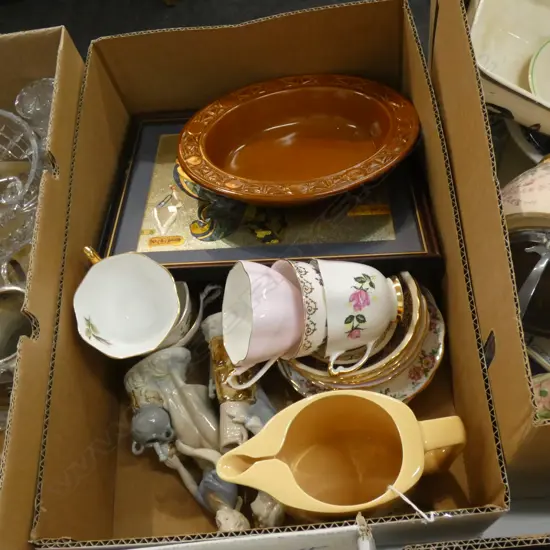 BOX ASST CHINA & COLLECTABLES INCL TRIOS / ORIENTAL ART ETC.