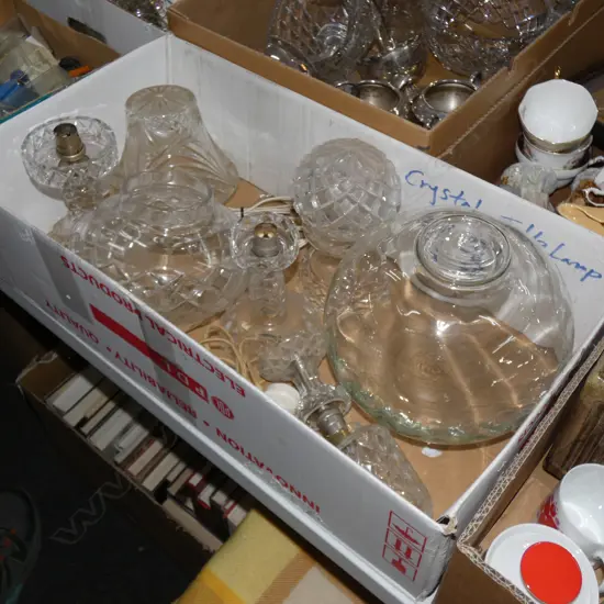 BOX LOT ASST. CRYSTAL LAMPS ETC