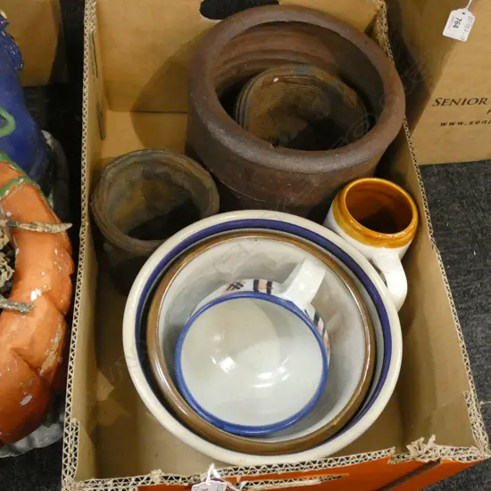 8 POTTERY PCES. 2 MIXING BOWLS. VAN DER PUTTEN PLANTER A.F ETC