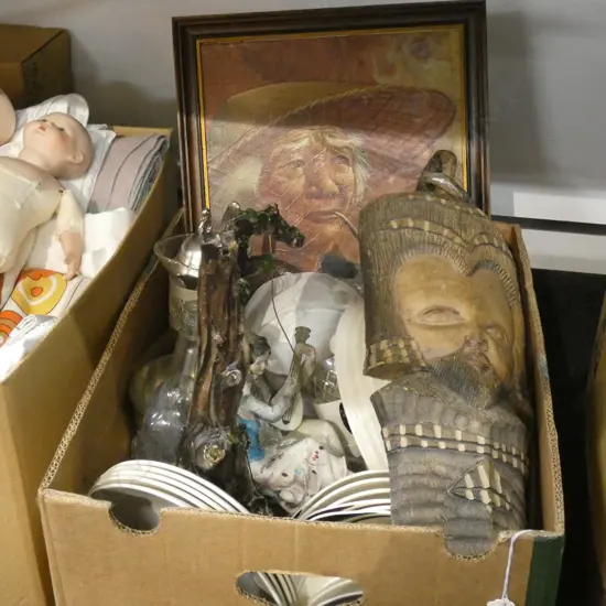 BIG BOX LOT ASST PORCELAIN / GLASS / ORIENTAL ETC..
