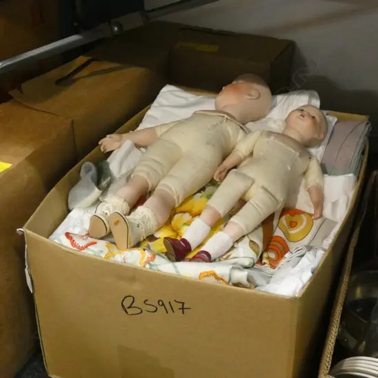 BOX LOT 3 WOOLEN BLANKETS, ASST. LINENS, DOLLS