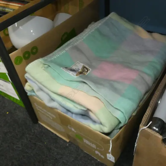 BOX LOT WOOLEN BLANKETS
