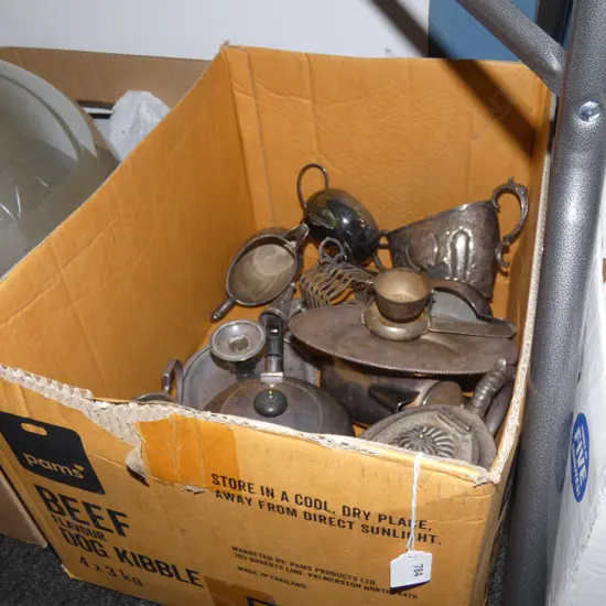 BOX OLD SILVER PLATE; TEAPOTS ETC..