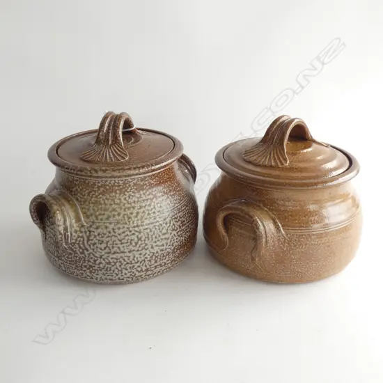 2 'CP' LIDDED CASSEROLES SALT GLAZED 190mm dia