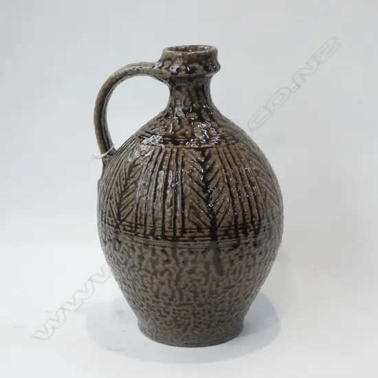 MIREK SMISEK SALT GLAZED & DECORATED OVOID WINE BOTTLE H.280mm PRESSED SUN MARK 