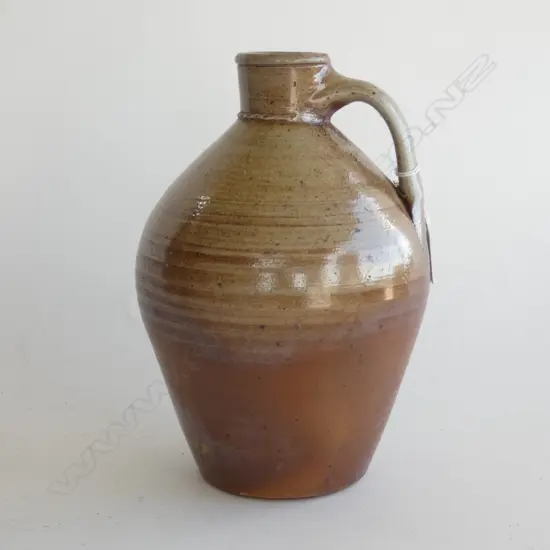 STUDIO POTTERY SALT GLAZE BALUSTER HANDLED FLAGON NO MARKS H.240mm