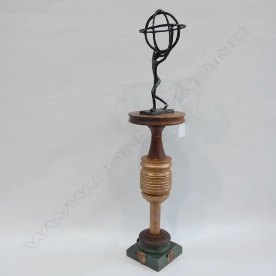 METAL FIGURE HOLDING GLOBE ON STAND - H. 590MM