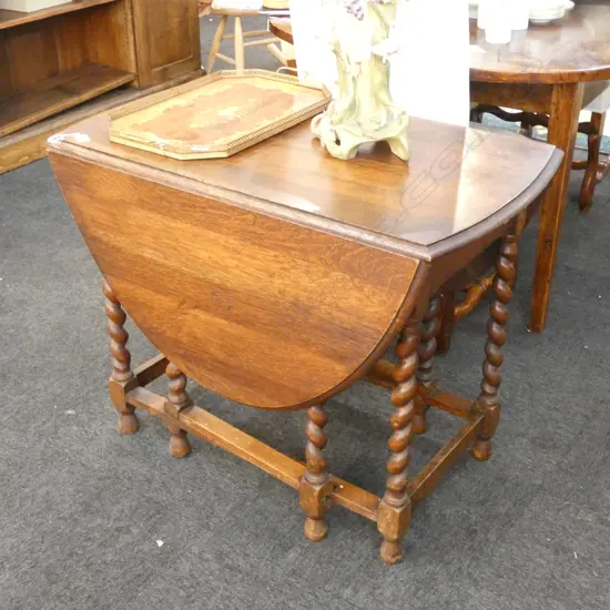 ENGLISH OAK OVAL BARLEY TWIST LEG DROP LEAF TABLE 920 X 1400MM
