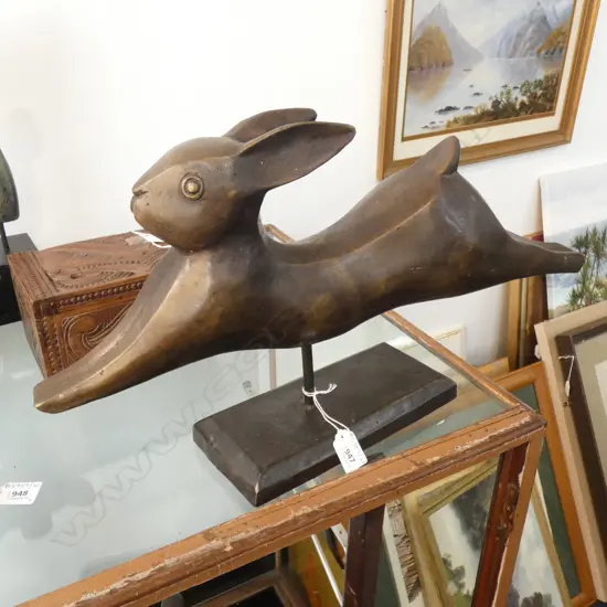 BRONZE STYLISED RABBIT ON STAND L.505mm