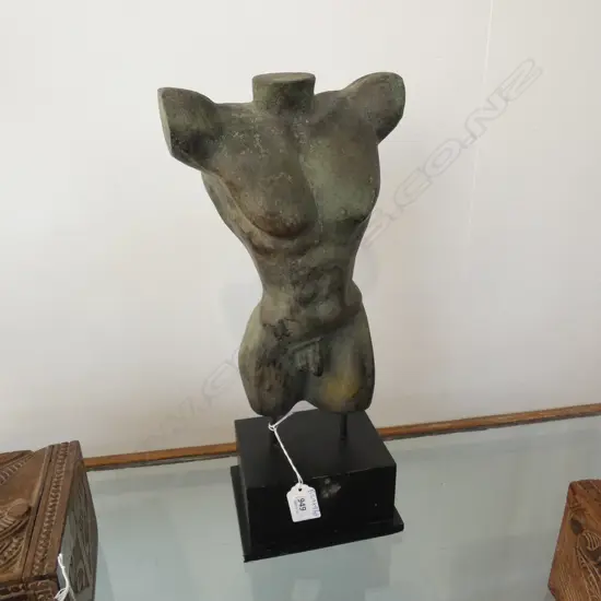 BRONZE MANS TORSO ON STAND H.400mm