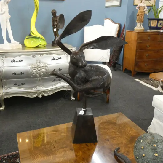 BRONZE HARE ON STAND H.750mm