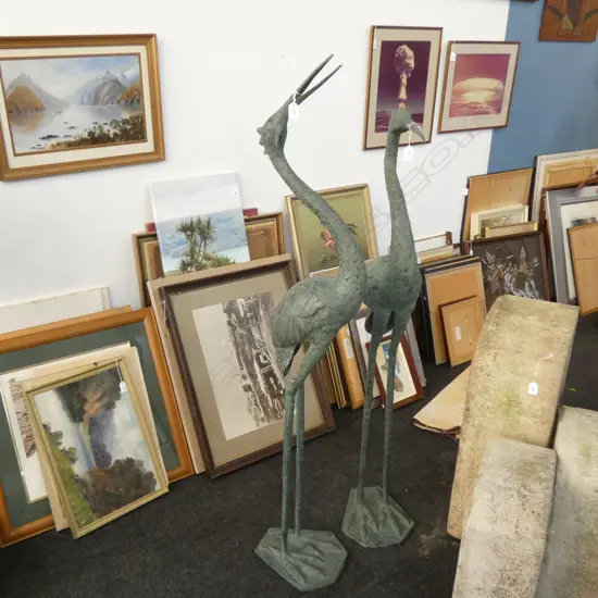 PR LARGE BRONZE CRANE BIRDS H.1460mm
