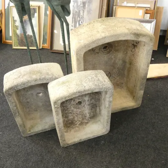 3 CONCRETE SINK STYLE PLANTERS 2 SM & 1 LG 500 X 700MM