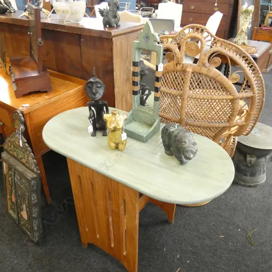 GREEN PAINTED HALL TABLE L1000MM + SM GREEN PAINTED MIRROR 