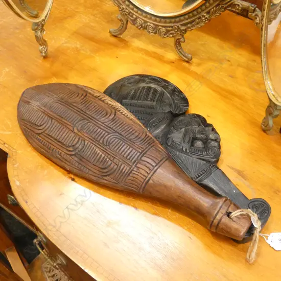 CARVED WOODEN MAORI PATU & CLUB L.410mm